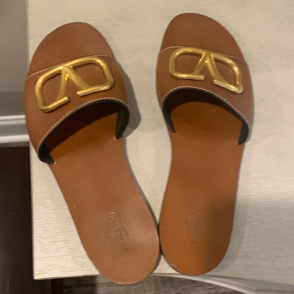 Valentino Tan Sandals with Gold Detail